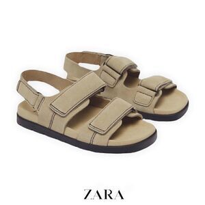 ZARA Kids | Brown | QUILTED LEATHER SANDALS